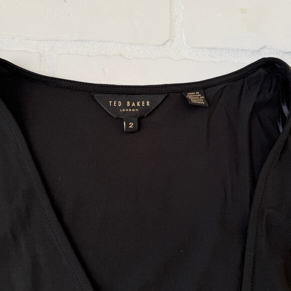 Ted Baker London Women's Black Chiffon V neck Wrap Blouse Top -sz  2 - Picture 7 of 7